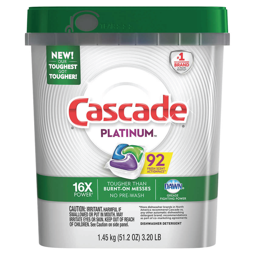 Cascade Platinum 16X Pods Jabón Lavaplatos en Capsula 92 ct